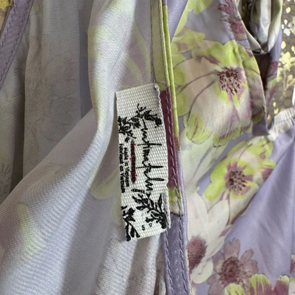 Free People Lavender One Shoulder Floral Silky Tie Shoulder Bodysuit Small NWOT